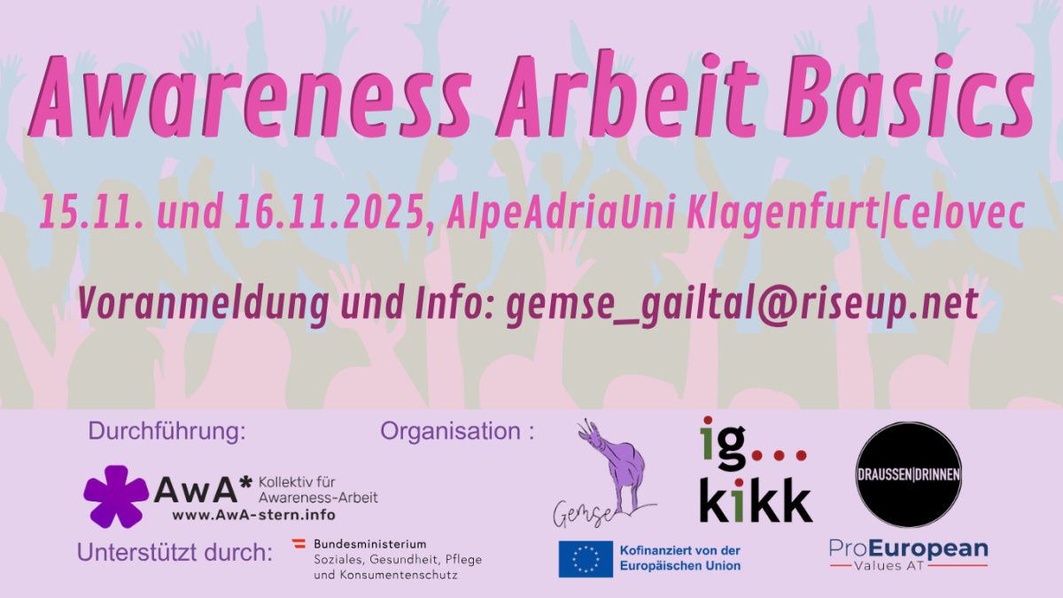 Workshop Awareness-Arbeit für Veranstaltende in Klagenfurt